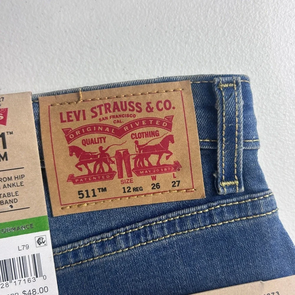 Levis 511‎ Slim Boys Jeans Size 12 Reg 26x27 Medium Wash Adjustable Waist NEW